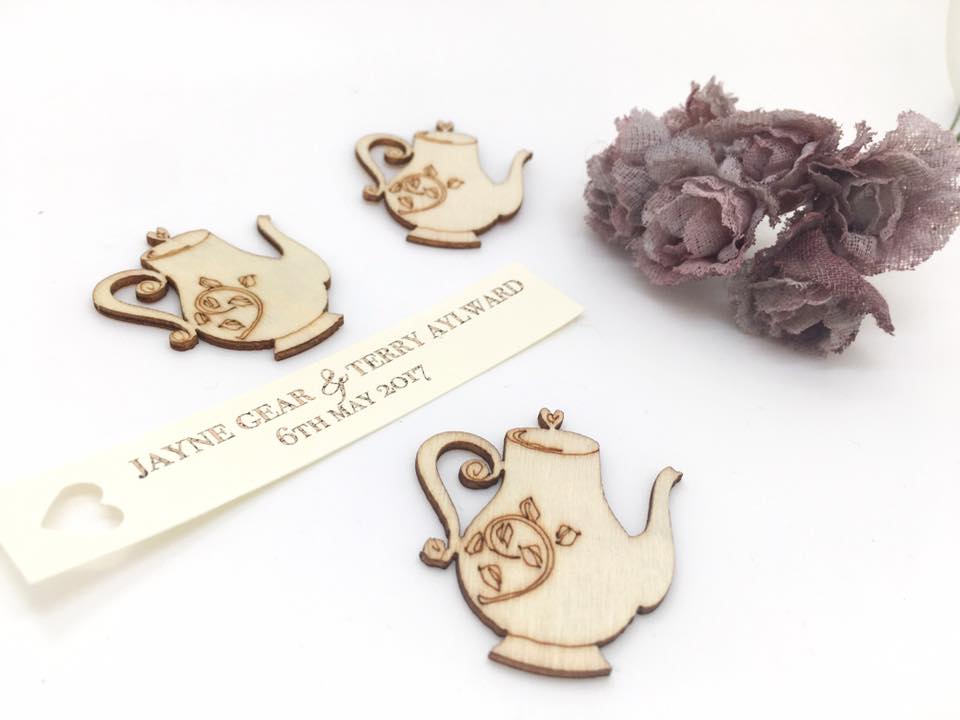 wooden teapot embellishments wedding 