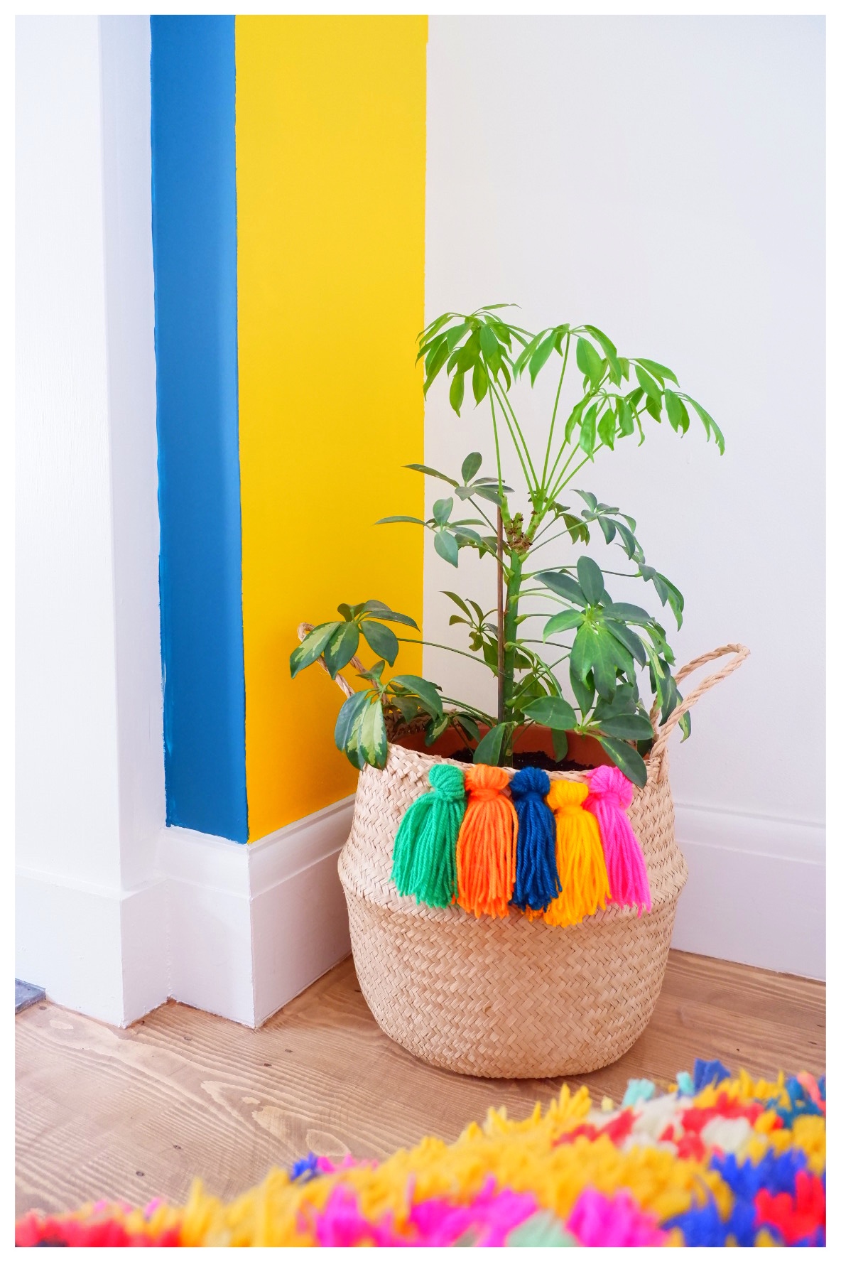 DIY up-cycled basket with tassels