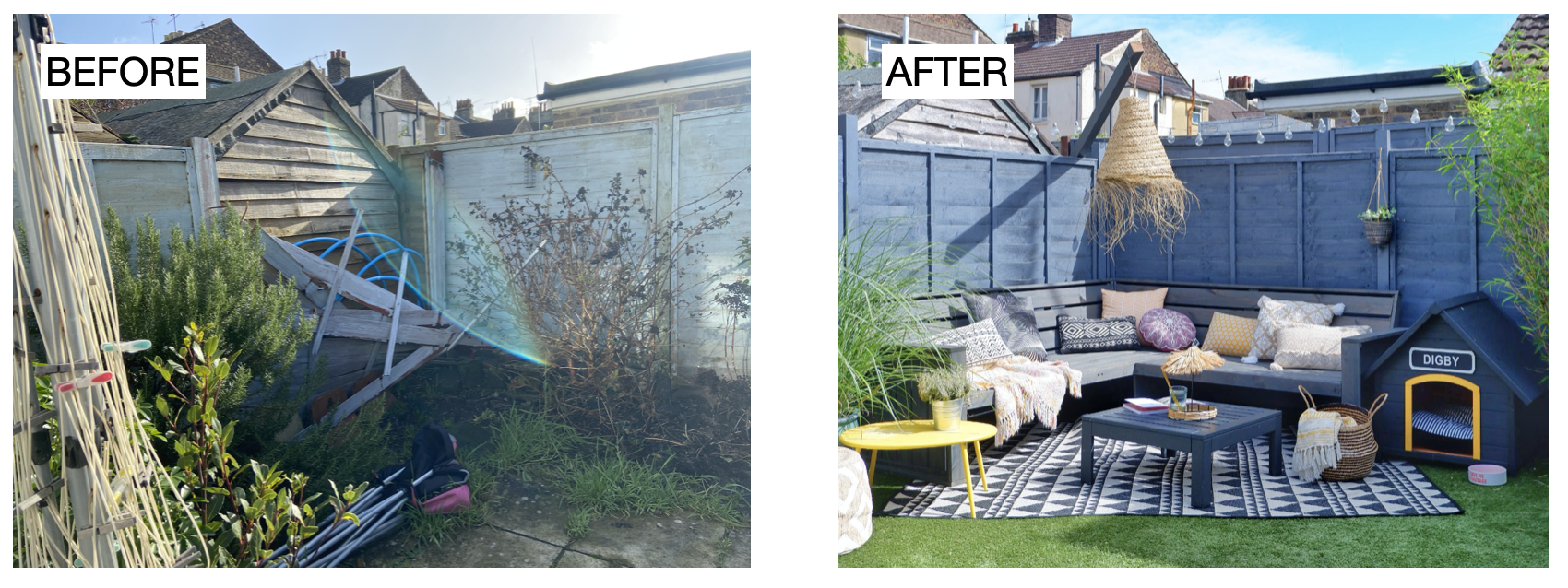 Before and after garden renovation